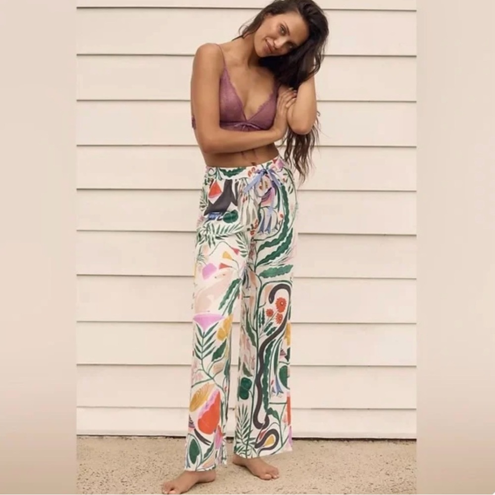 Anthropologie x Megan Galante Pajama Pants XXS Botanical Animal Print Sleepwear